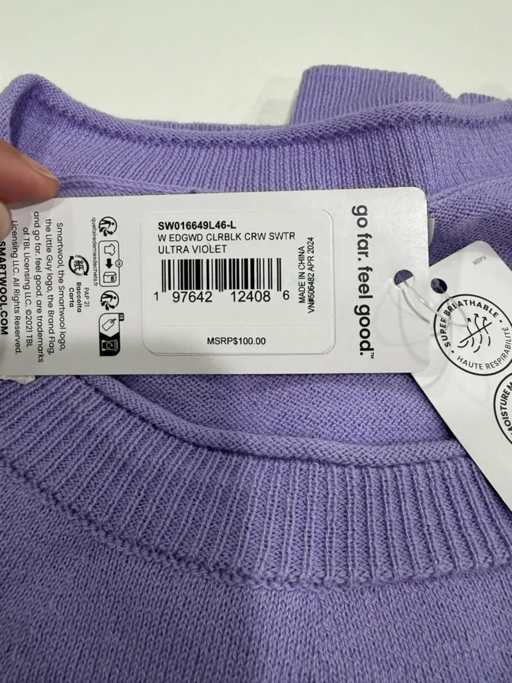 SmartWool Women's Large Edgewood Color-Block Crew Sweater Purple NWT Wool Blend